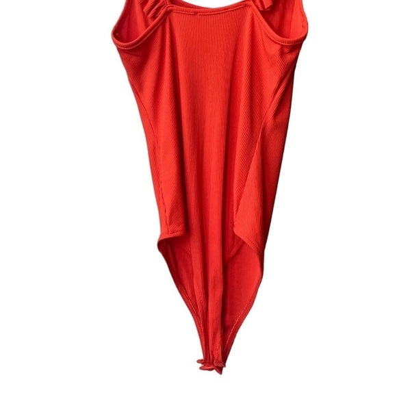 Zara Ribbed Ruffle Orange Sleeveless Bodysuit Small - Picture 8 of 9
